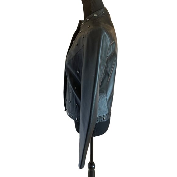 Vintage Yvonne Marie Women Lamb's Leather Studded Moto Biker Black Jacket City - Picture 3 of 14